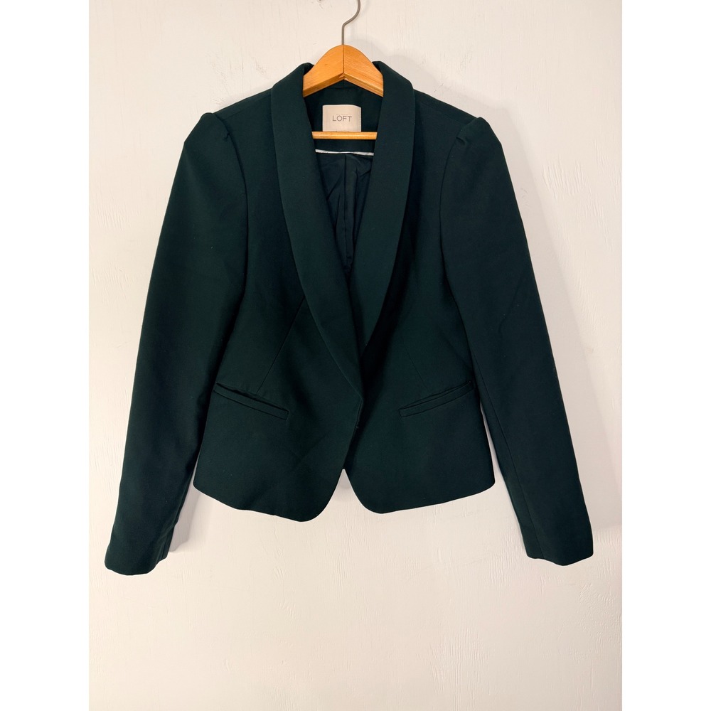 Ann Taylor LOFT Dark Green Shawl Collar Single Button Blazer Jacket Size 4
